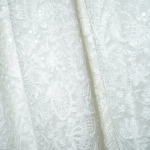 White Traditional Thread Sequins Embroidery Georgette Dupatta 15308