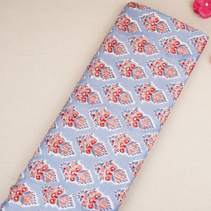 Sky Blue floral Print Modal Satin Fabric AFI-29543 - TradeUNO