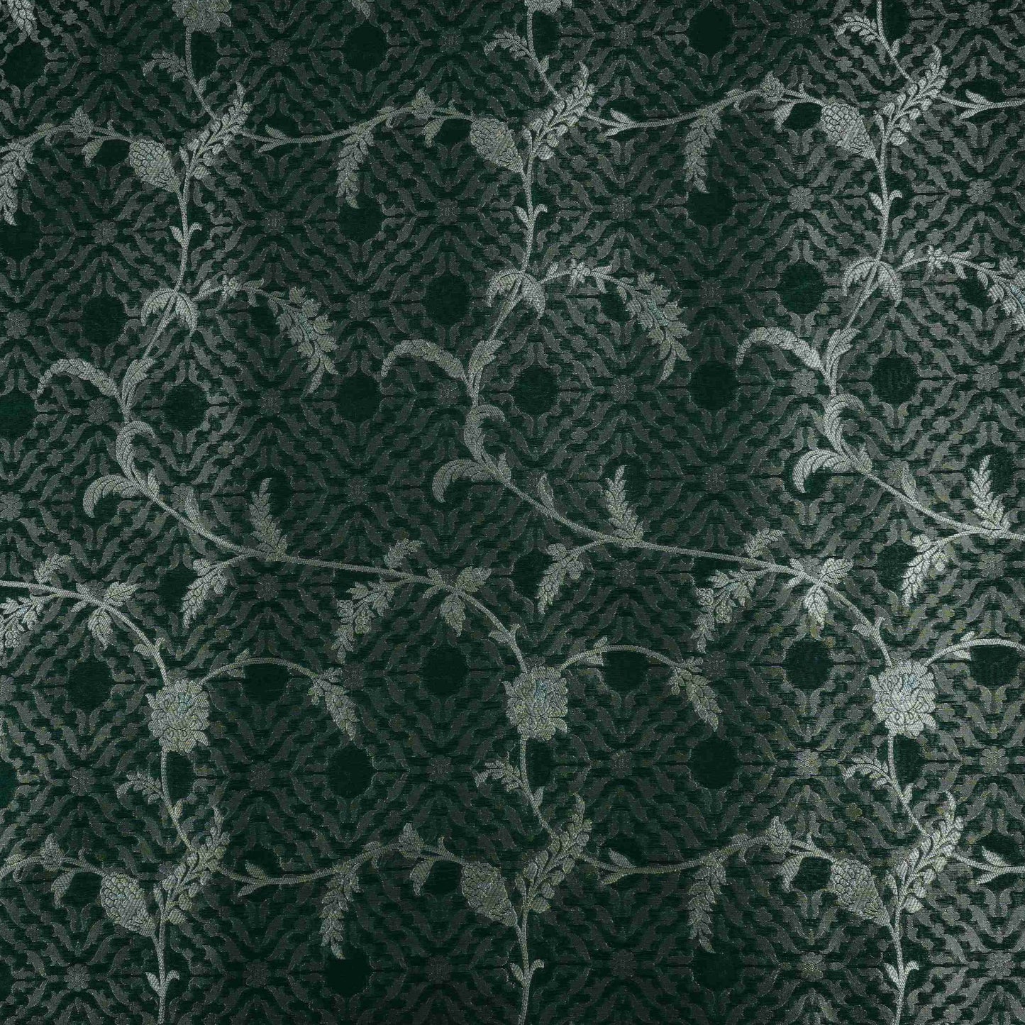 Bottle Green Silver Zari Meena Alfi Brocade Fabric HMSS-32734