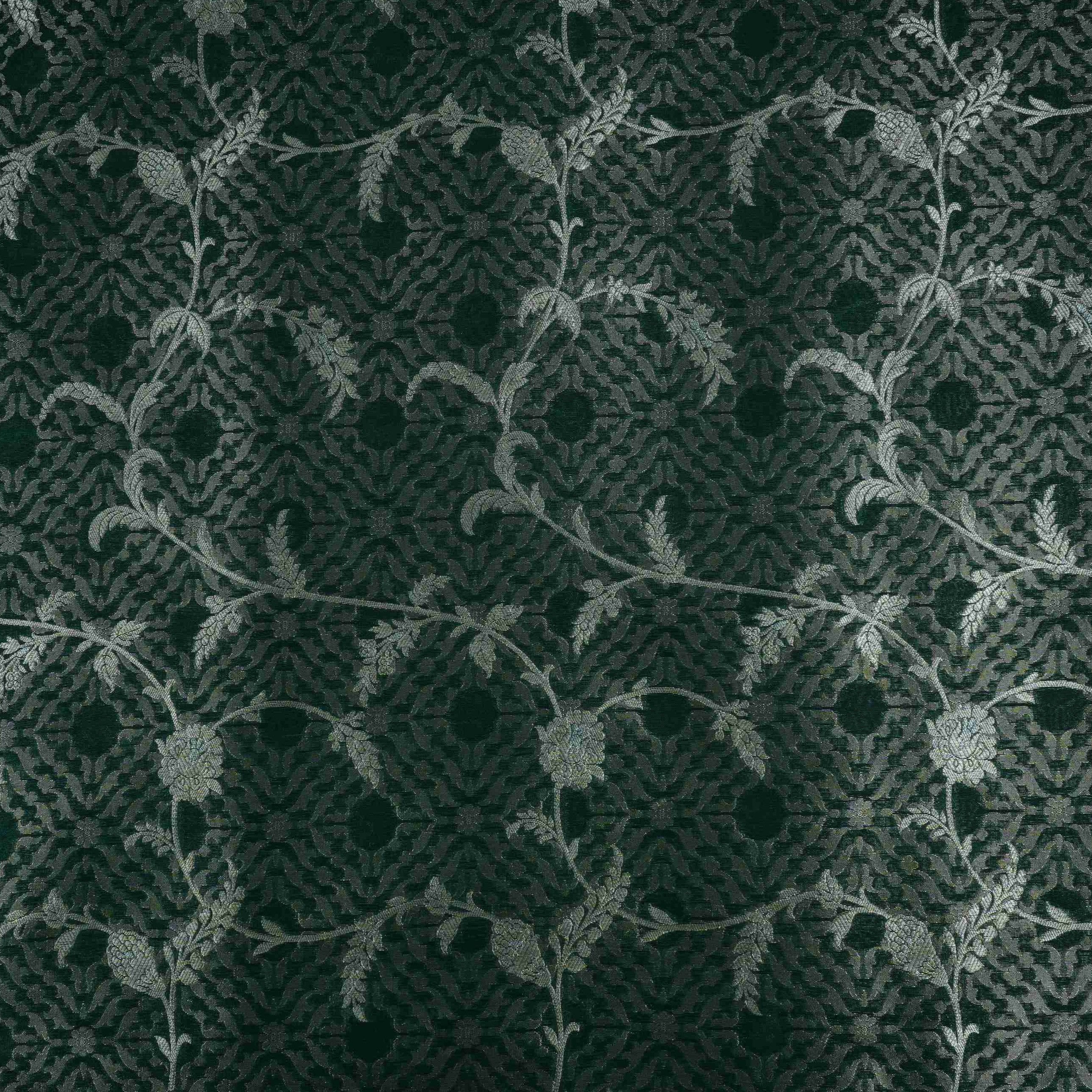 Bottle Green Silver Zari Meena Alfi Brocade Fabric HMSS-32734