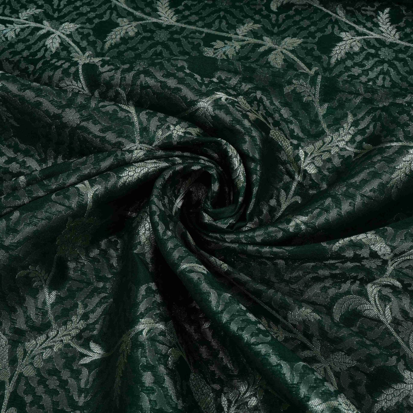 Bottle Green Silver Zari Meena Alfi Brocade Fabric HMSS-32734