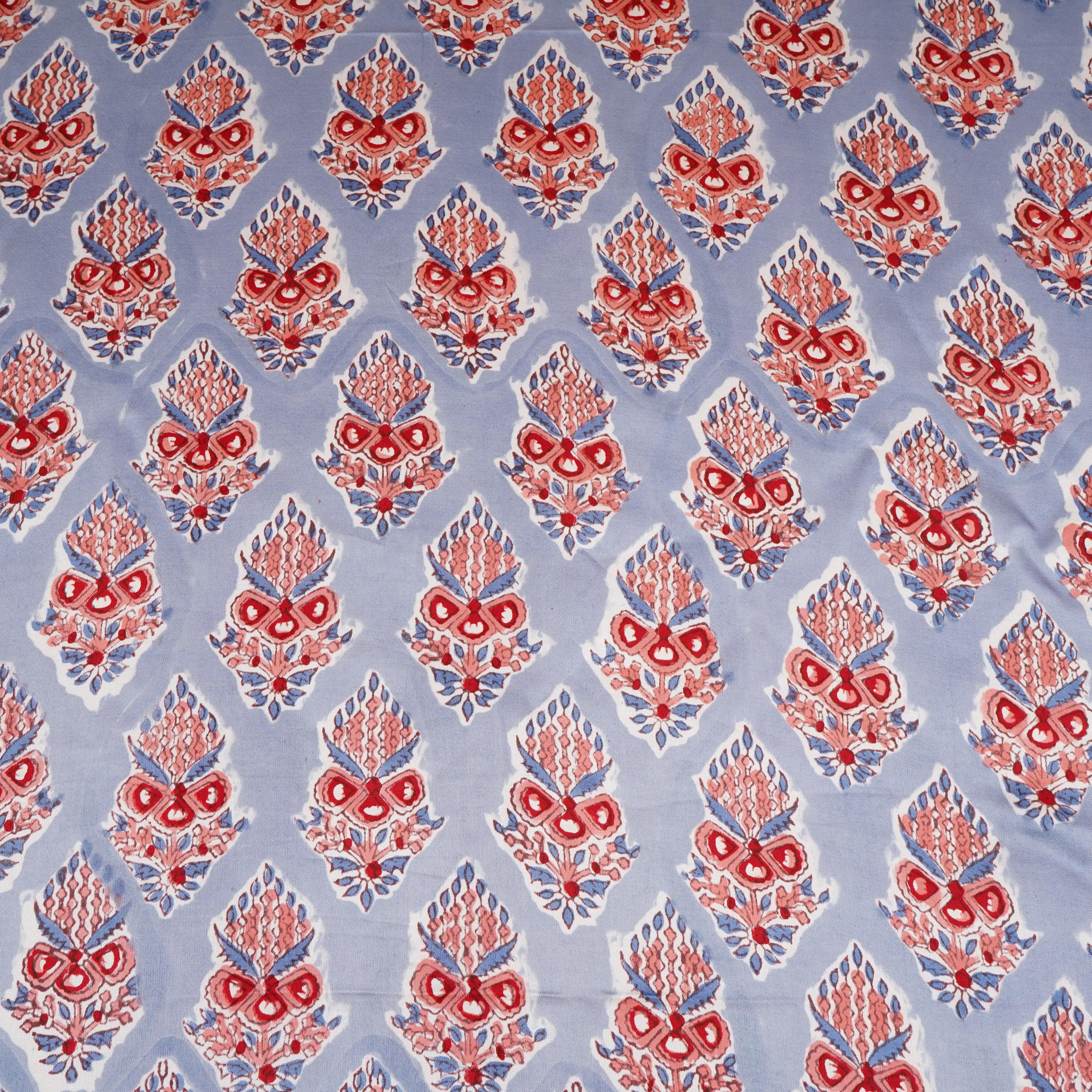 Sky Blue floral Print Modal Satin Fabric AFI-29543 - TradeUNO