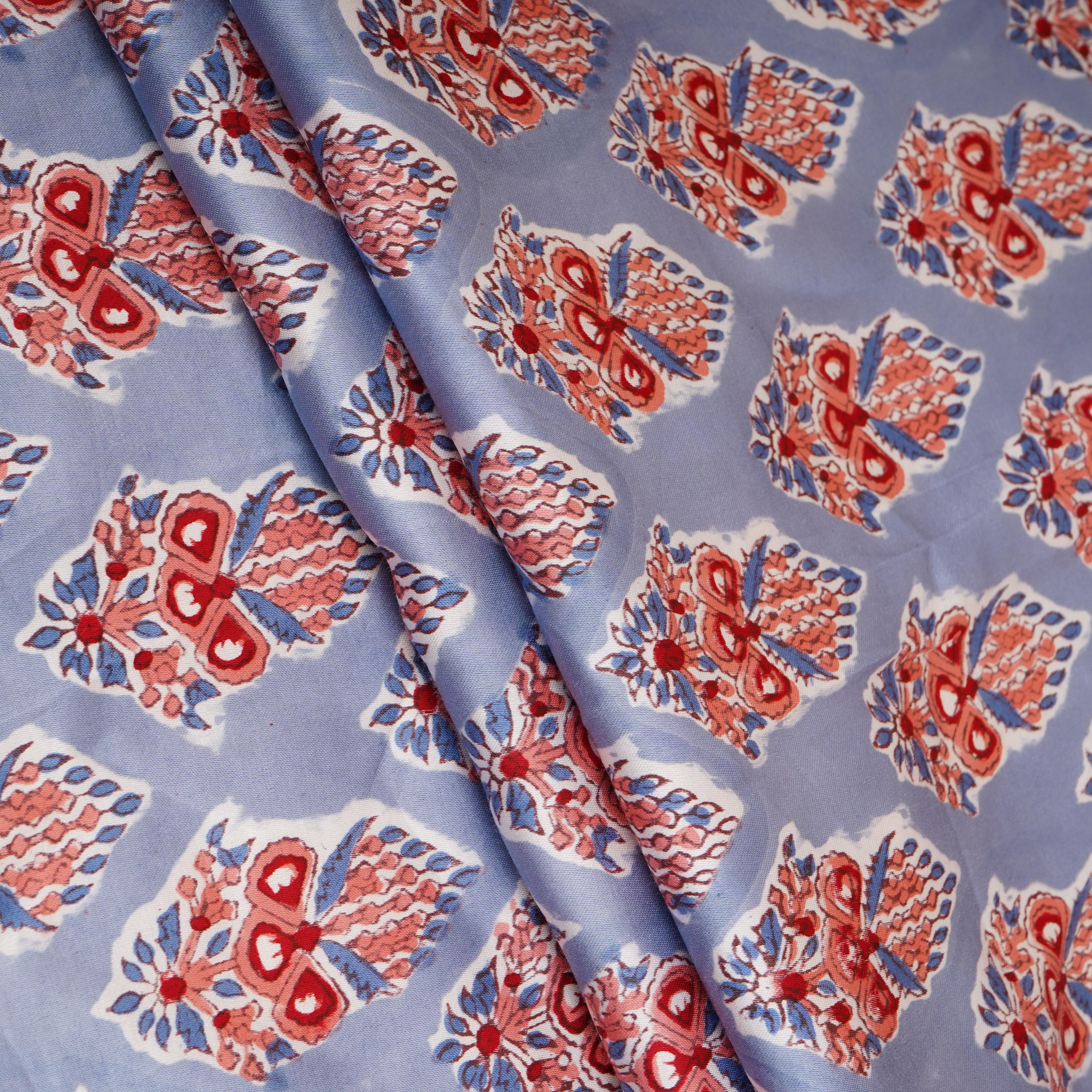 Sky Blue floral Print Modal Satin Fabric AFI-29543 - TradeUNO