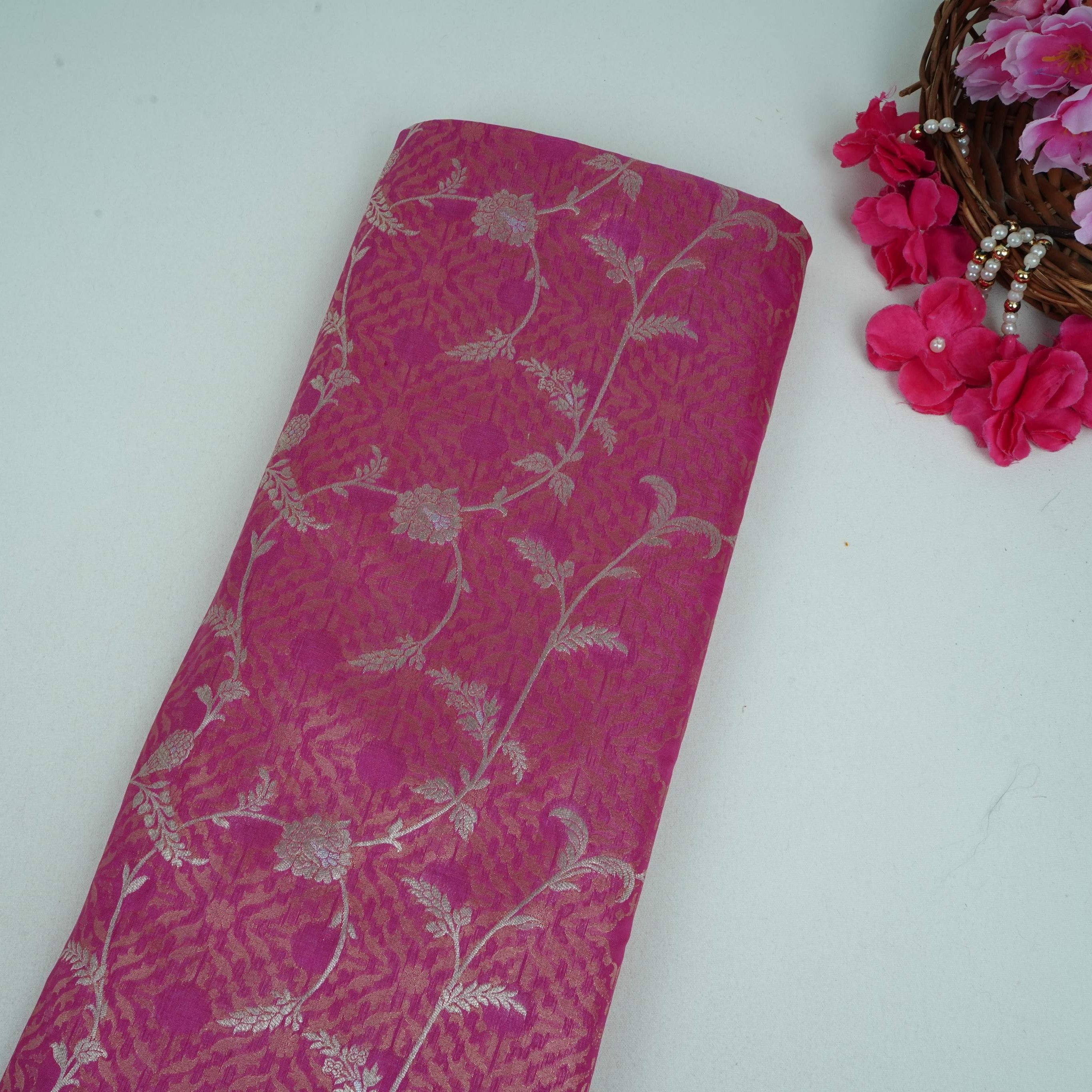 Magenta Alfi Zari silver Meena Alfi Brocade Fabric HMSS-32736