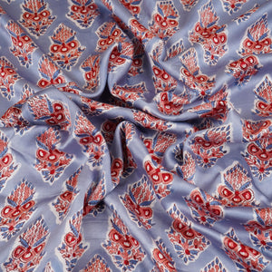 Sky Blue floral Print Modal Satin Fabric AFI-29543 - TradeUNO