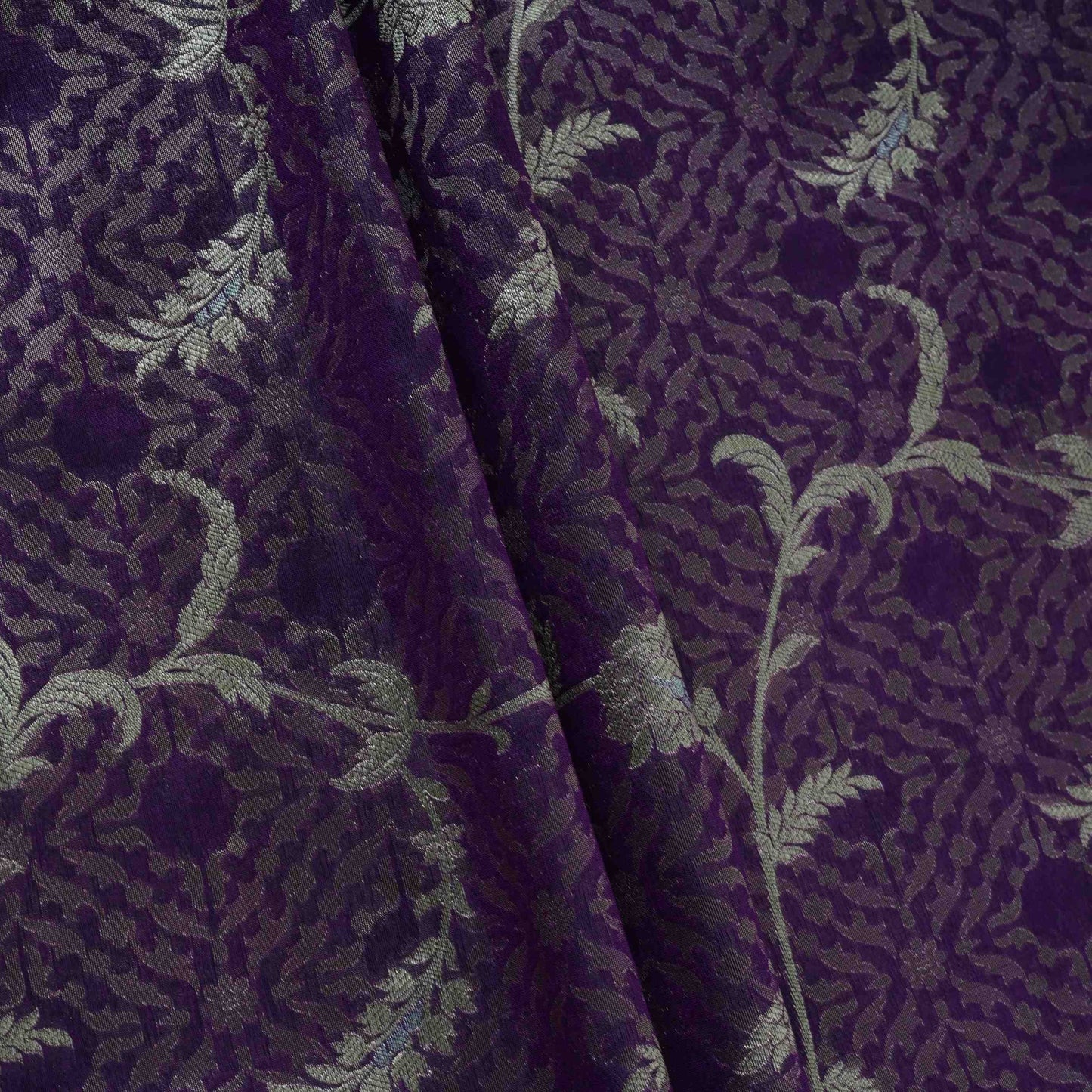 Purple Alfi Zari silver Meena Alfi Brocade Fabric HMSS-32735