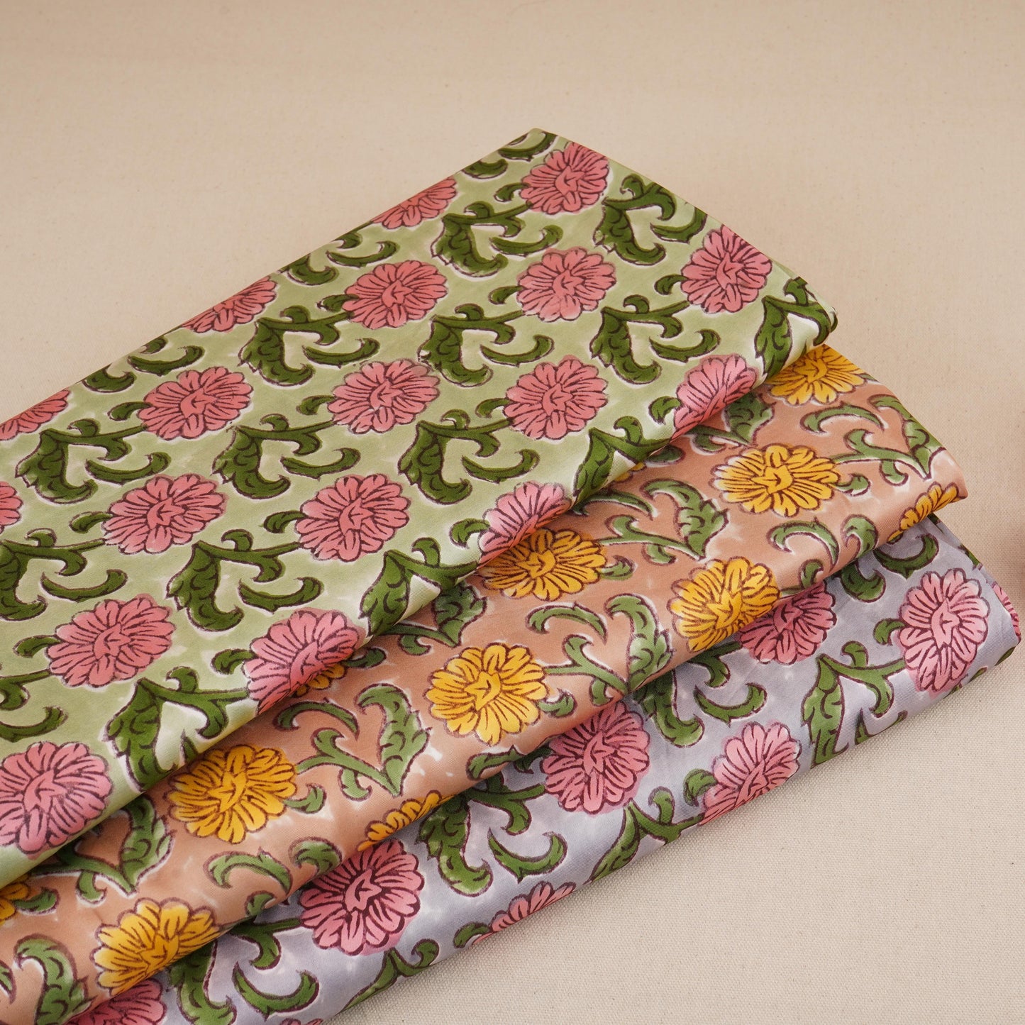 Olive Green Floral print Modal Satin Fabric AFI-29540