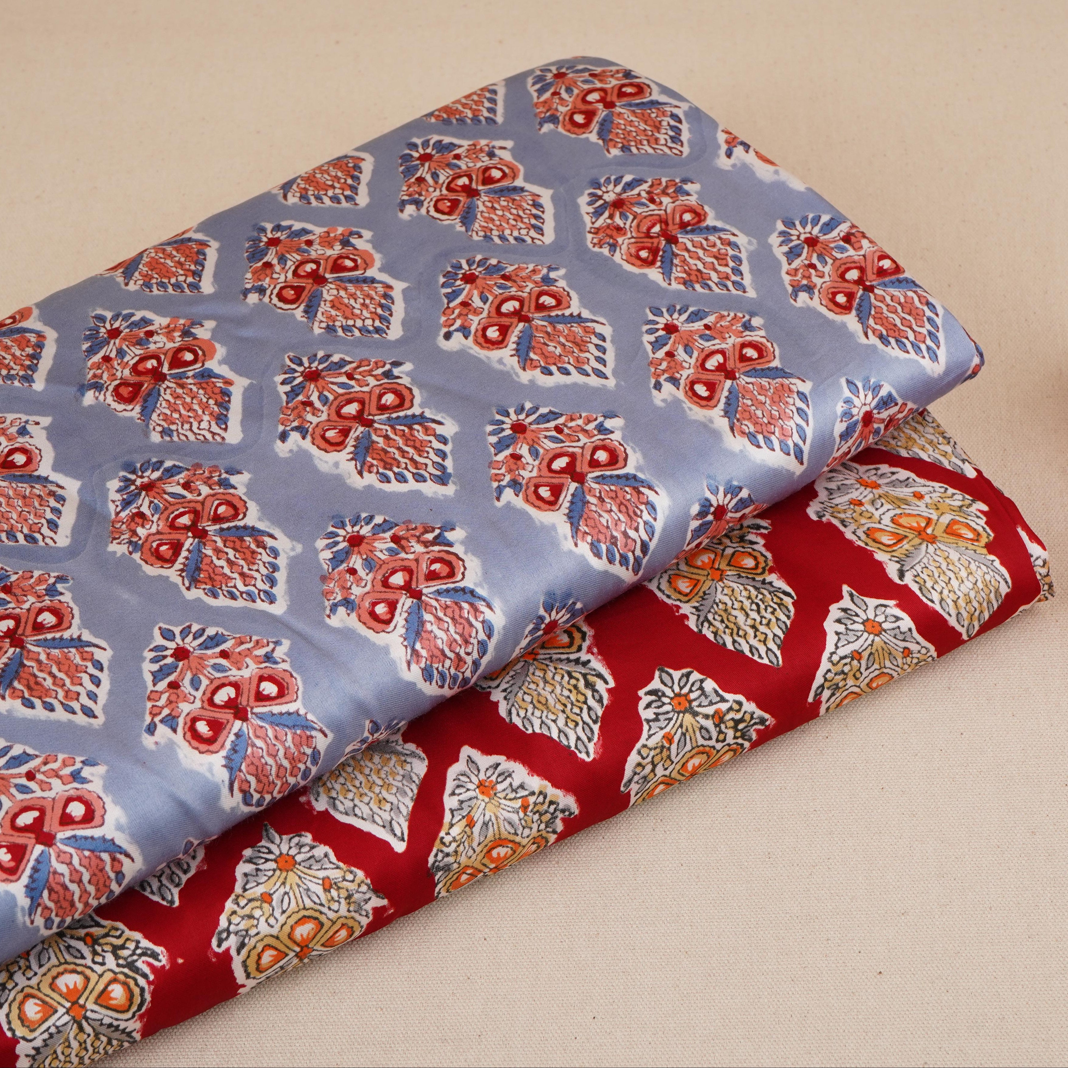 Sky Blue floral Print Modal Satin Fabric AFI-29543 - TradeUNO