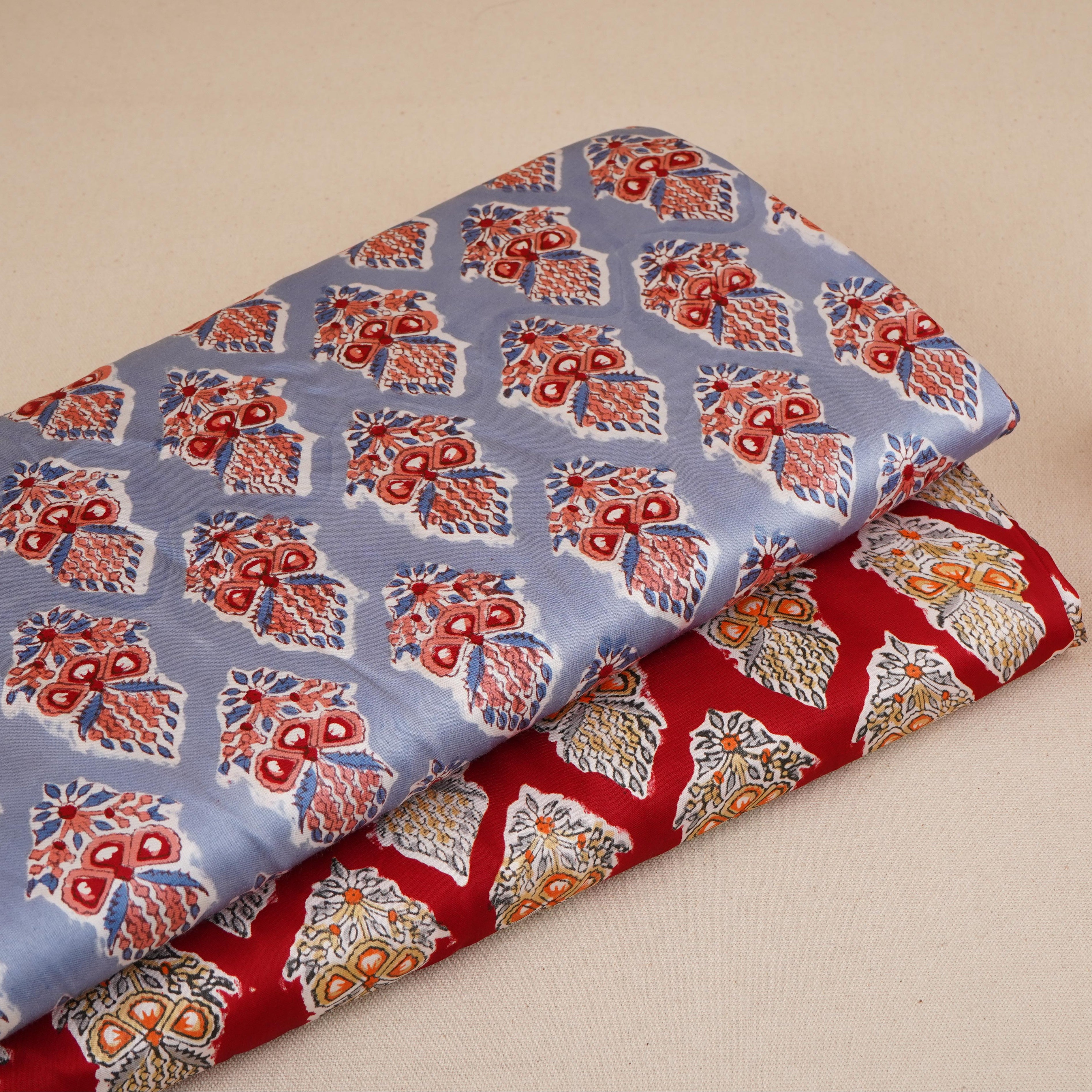 Red floral print Modal Satin Fabric AFI-29541 - TradeUNO