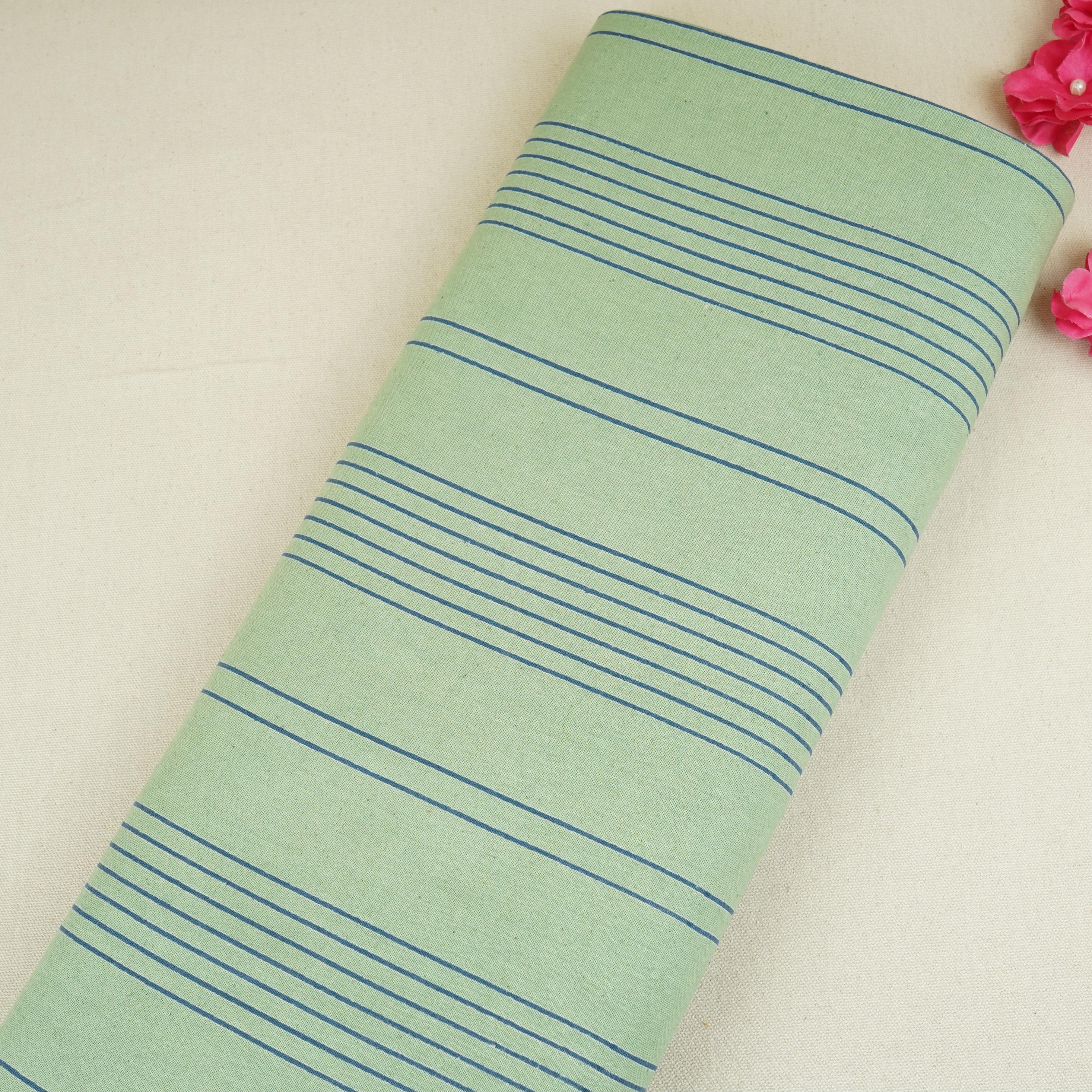 Green Stripes Print Cotton Linen SN-29504 - TradeUNO