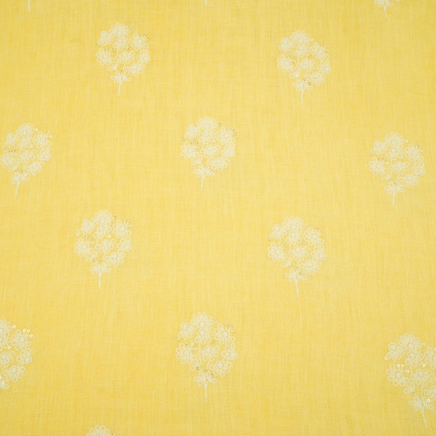 Light Yellow floral embroidery Pure Linen Fabric SN-31145