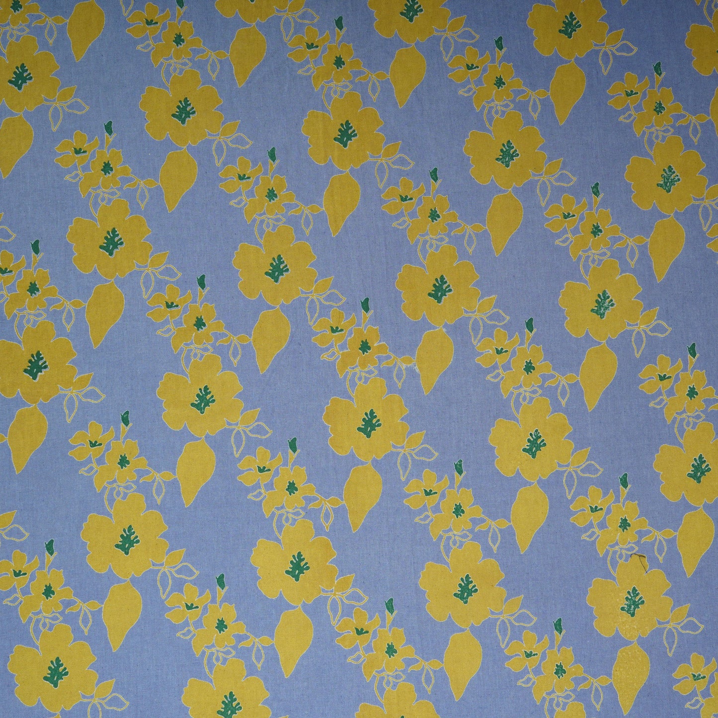 Sky Blue Floral Print Cotton Linen SN-29499