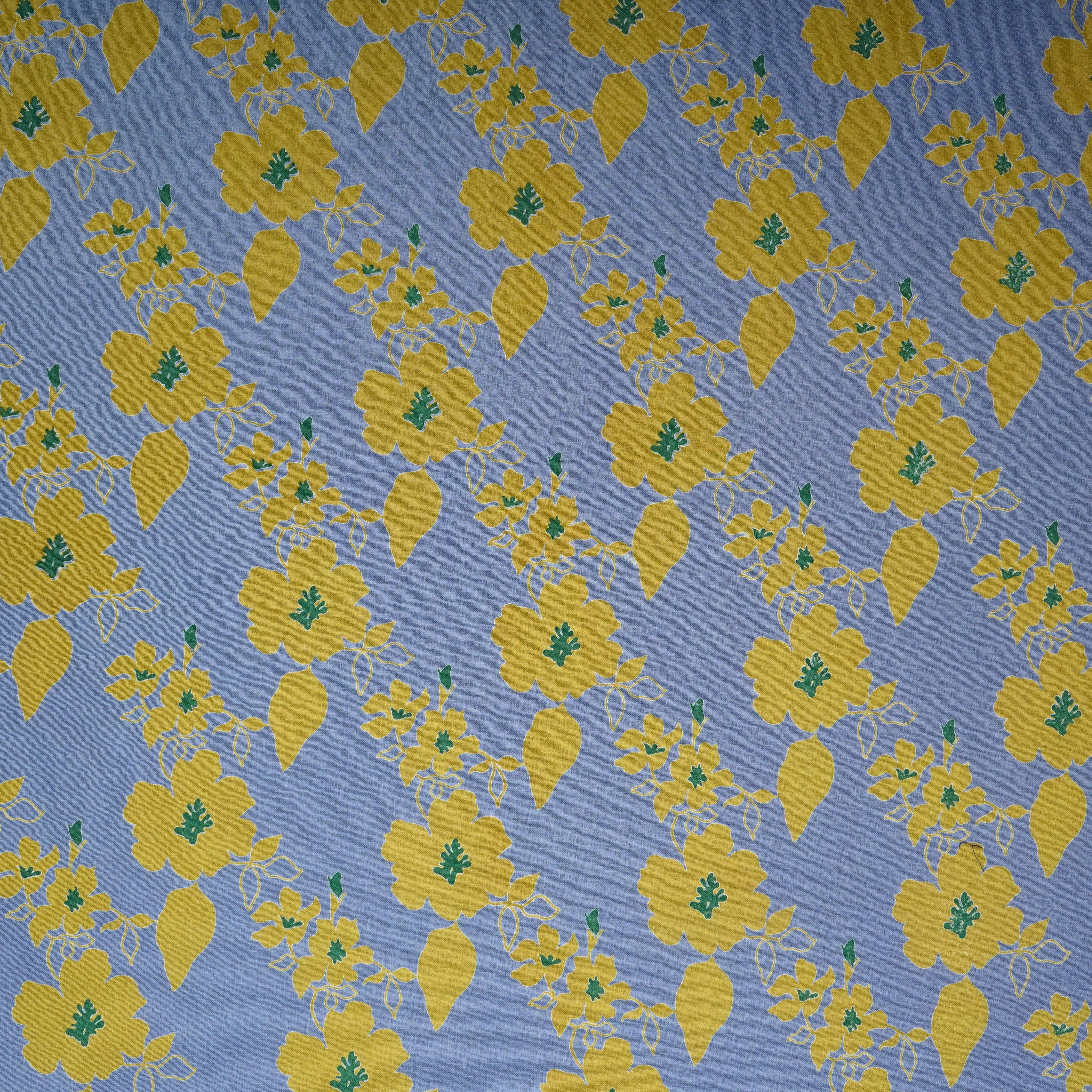 Sky Blue Floral Print Cotton Linen SN-29499 - TradeUNO