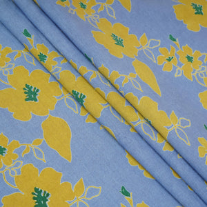 Sky Blue Floral Print Cotton Linen SN-29499 - TradeUNO