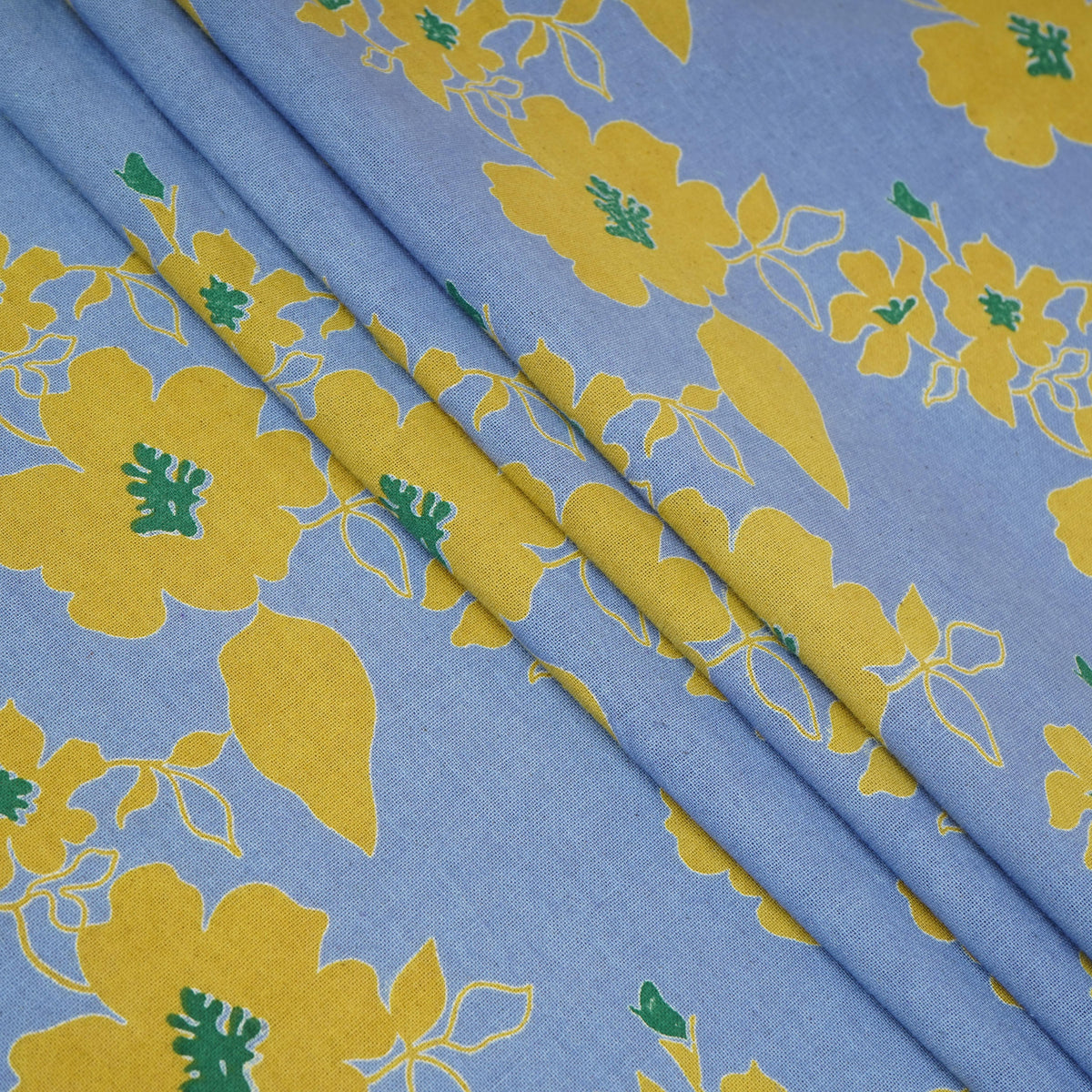 Sky Blue Floral Print Cotton Linen SN-29499 - TradeUNO