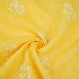 Light Yellow floral embroidery Pure Linen Fabric SN-31145 - TradeUNO