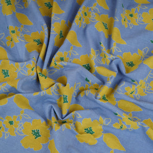 Sky Blue Floral Print Cotton Linen SN-29499 - TradeUNO
