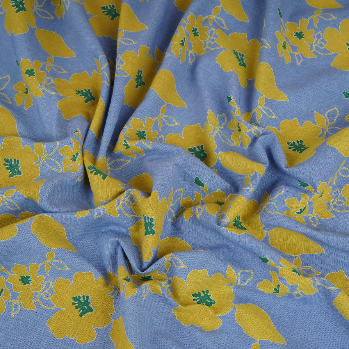 Sky Blue Floral Print Cotton Linen SN-29499 - TradeUNO