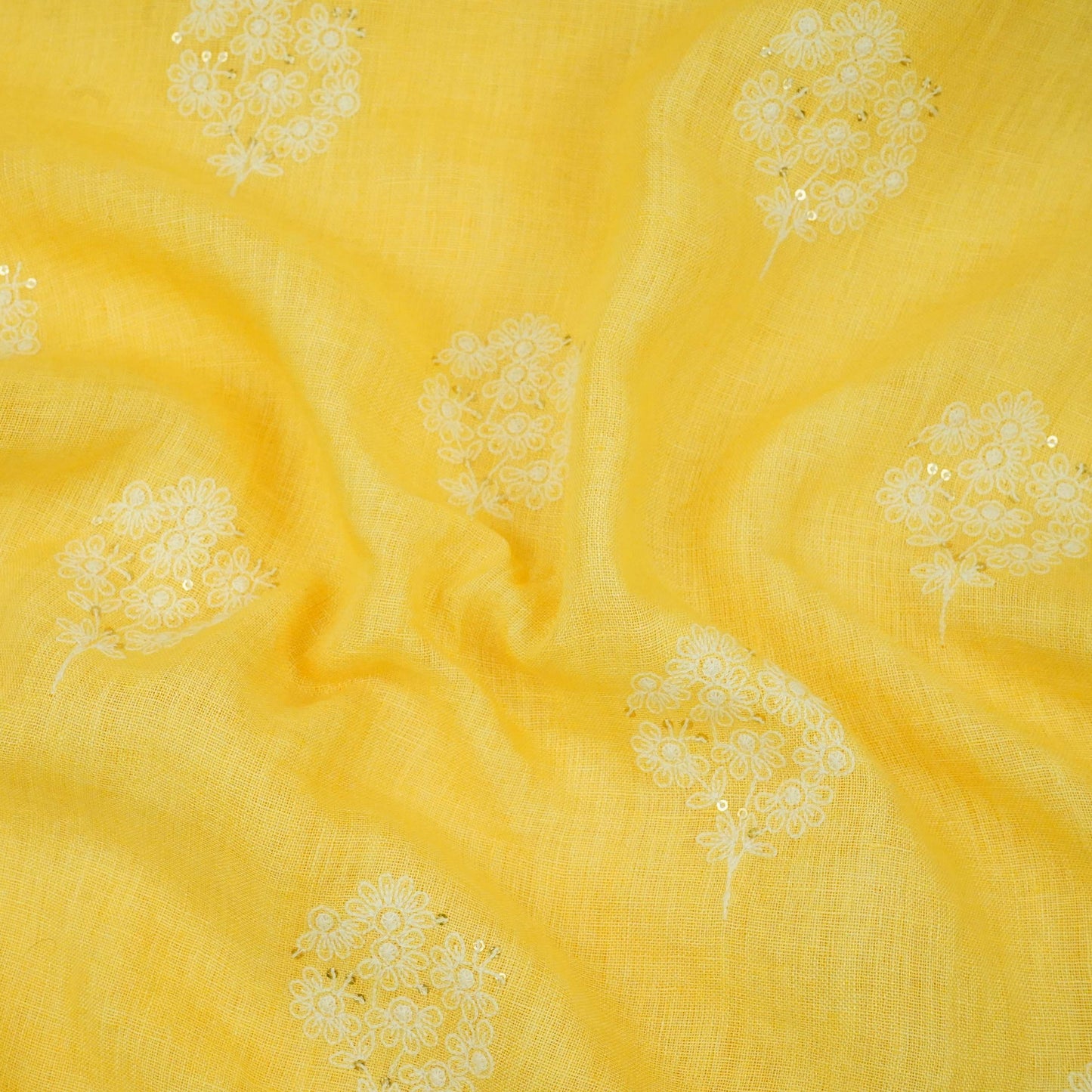 Light Yellow floral embroidery Pure Linen Fabric SN-31145