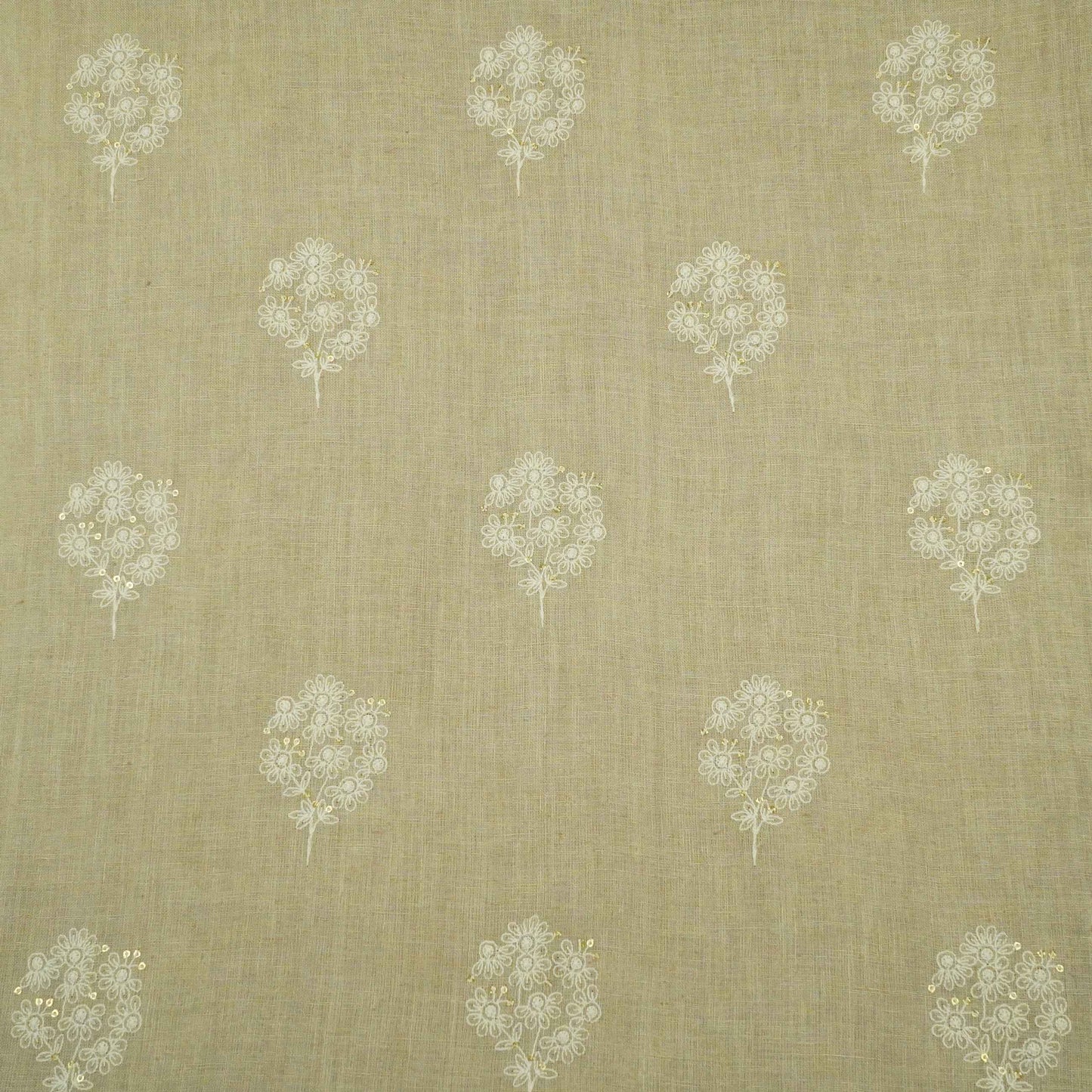 Greige floral embroidery Pure Linen Fabric SN-31144