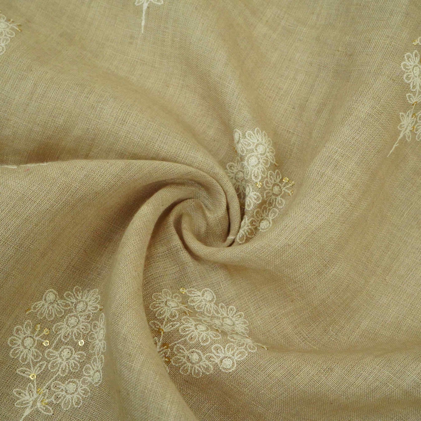 Greige floral embroidery Pure Linen Fabric SN-31144