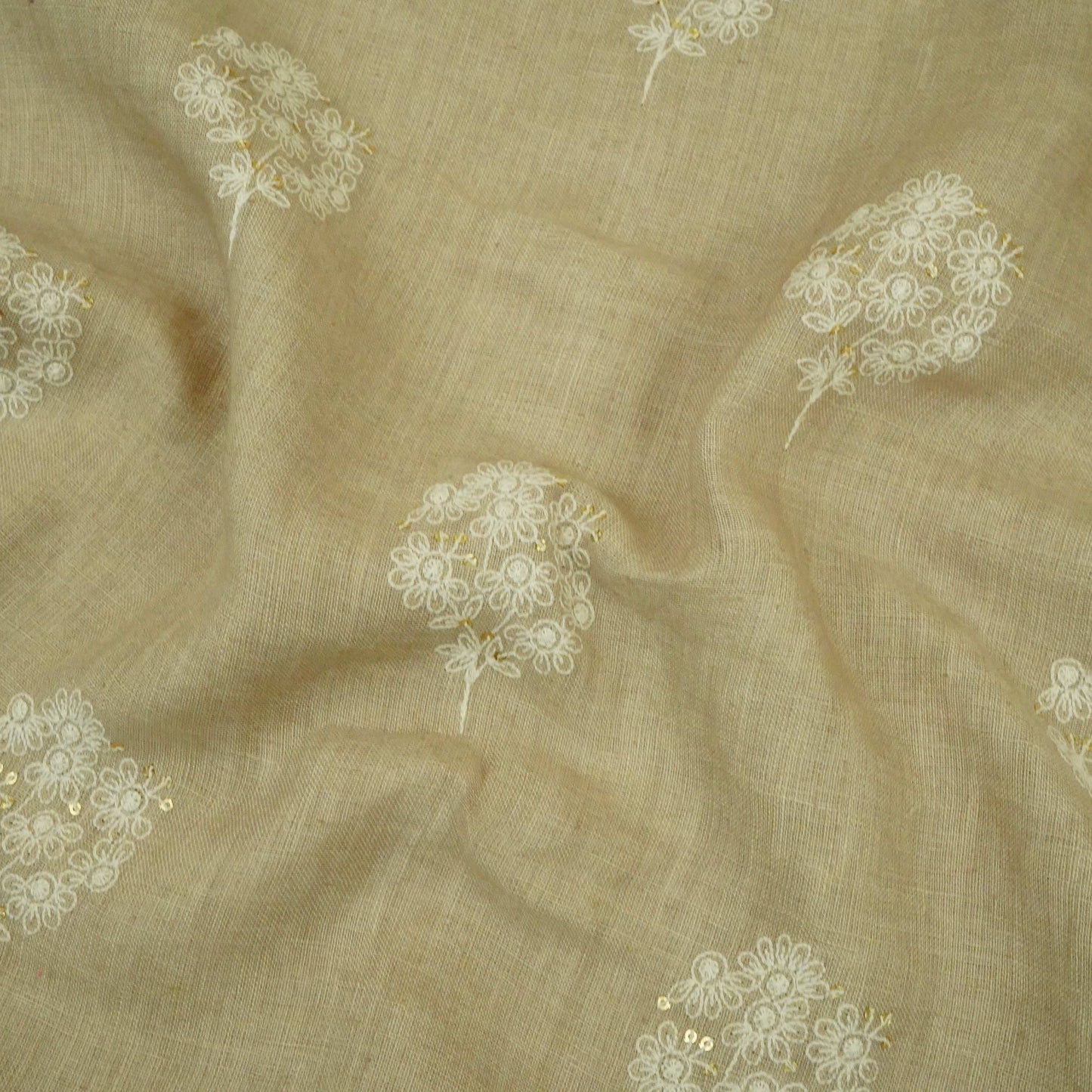 Greige floral embroidery Pure Linen Fabric SN-31144