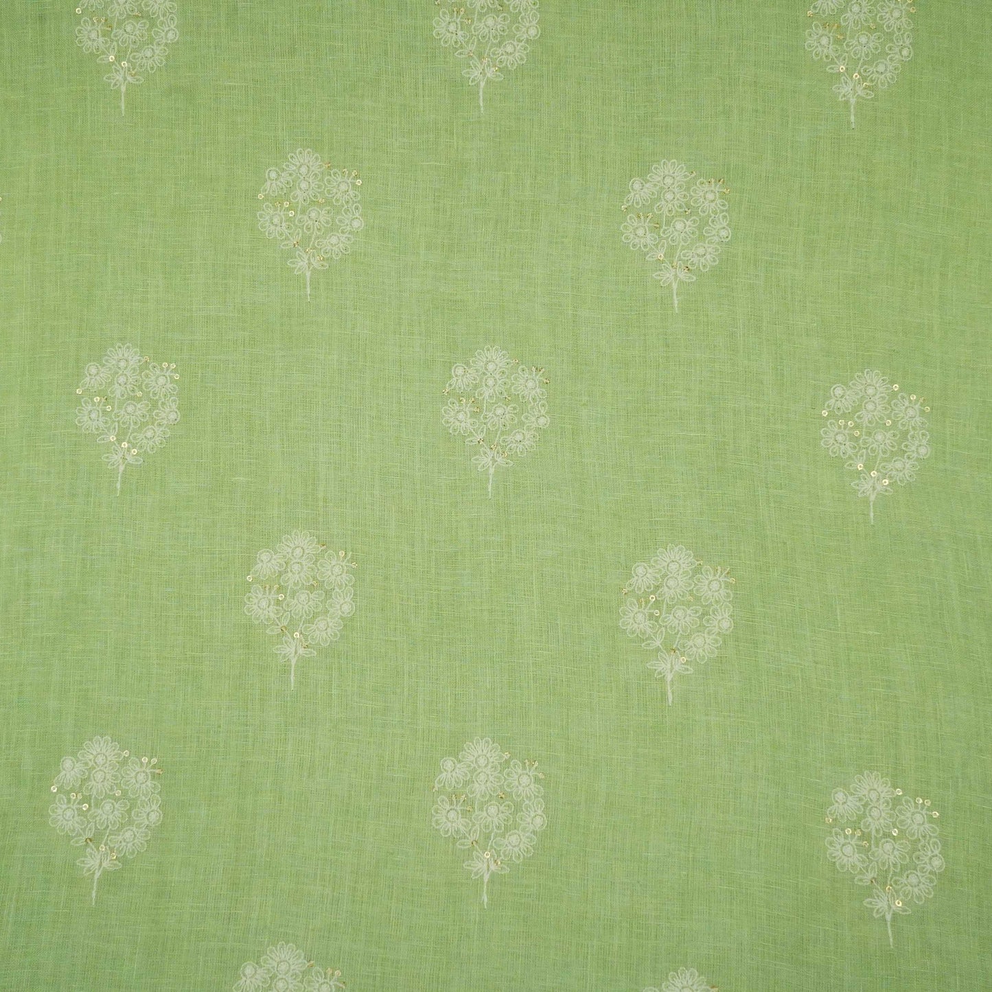 Sage Green floral embroidery Pure Linen Fabric SN-31143