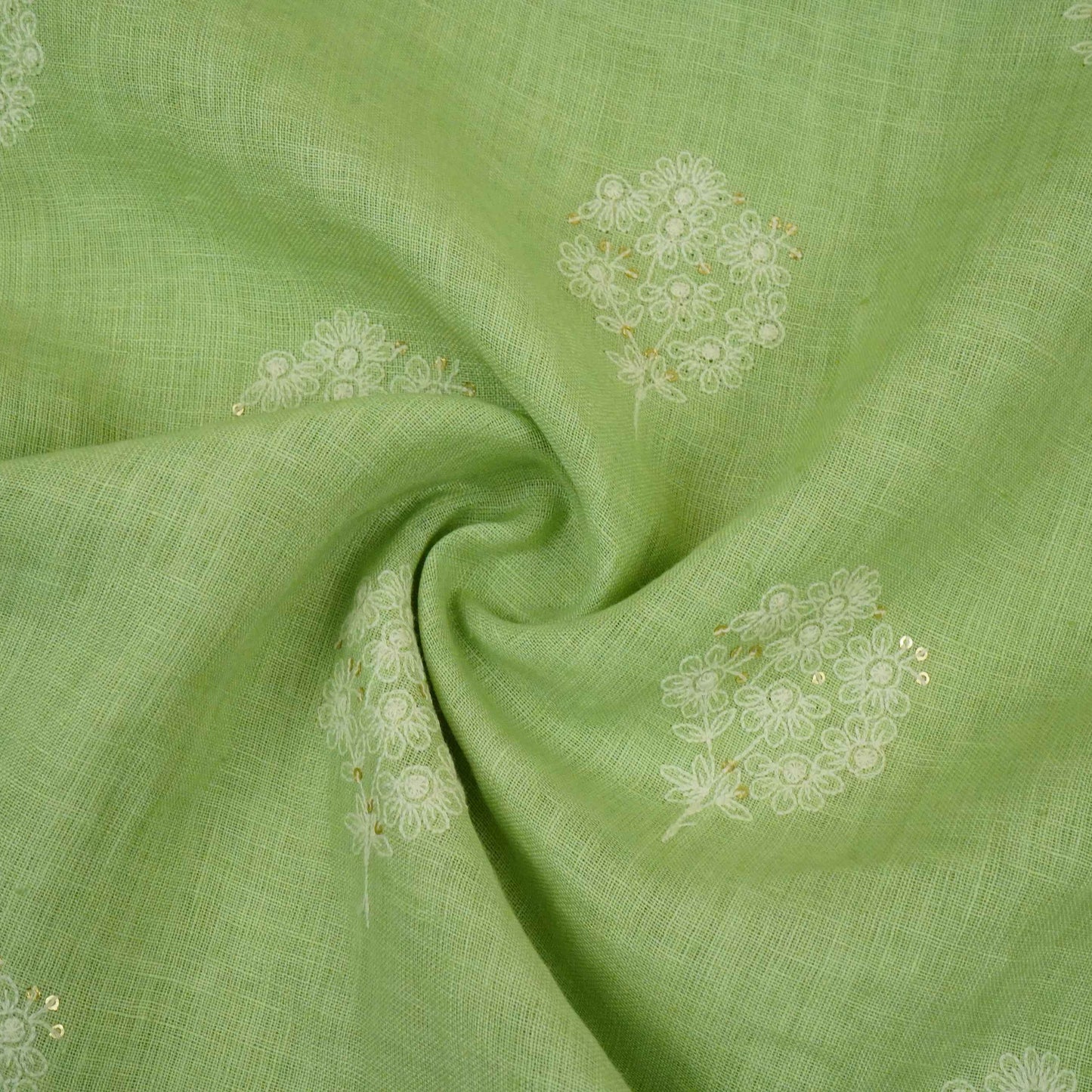 Sage Green floral embroidery Pure Linen Fabric SN-31143