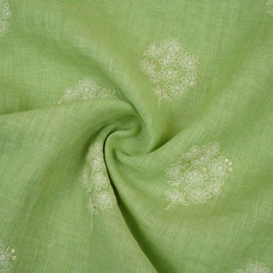 Sage Green floral embroidery Pure Linen Fabric SN-31143 - TradeUNO