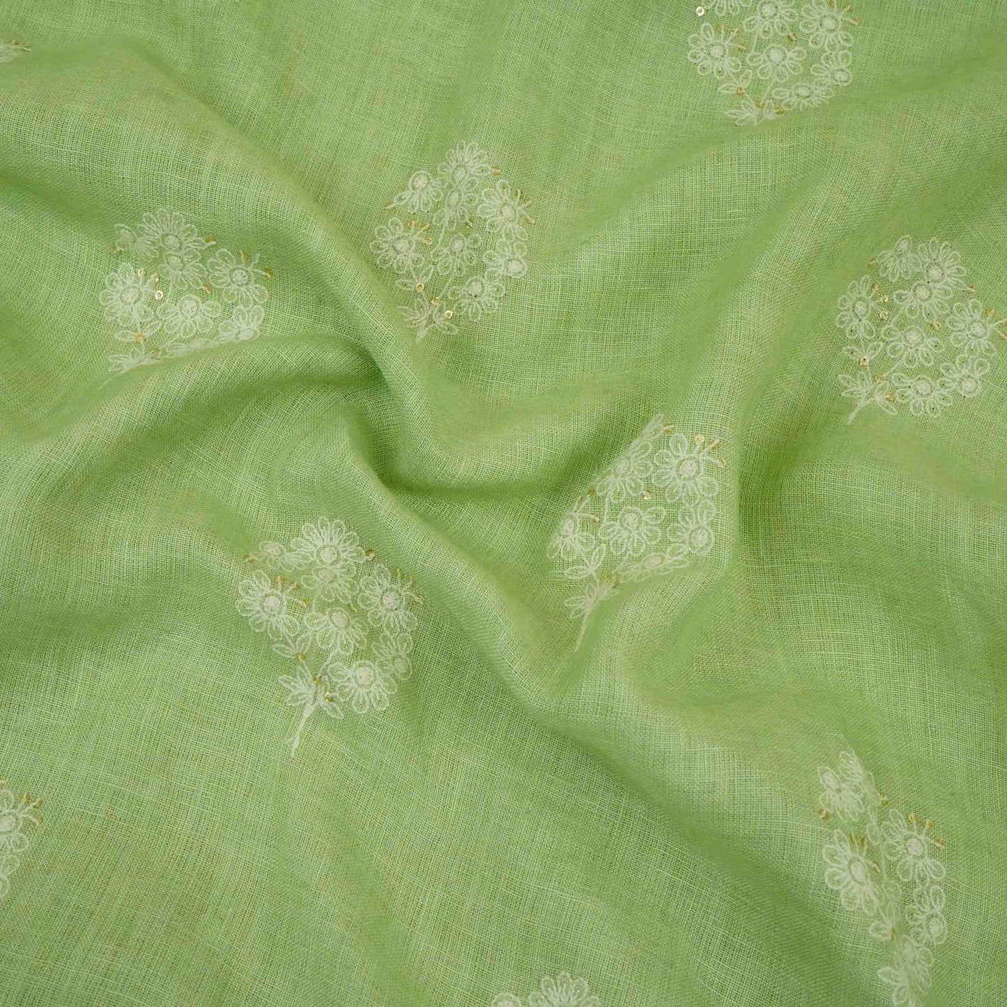 Sage Green floral embroidery Pure Linen Fabric SN-31143