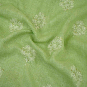 Sage Green floral embroidery Pure Linen Fabric SN-31143 - TradeUNO