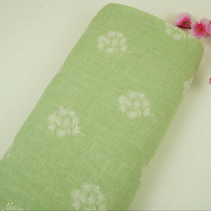 Sage Green floral embroidery Pure Linen Fabric SN-31143 - TradeUNO