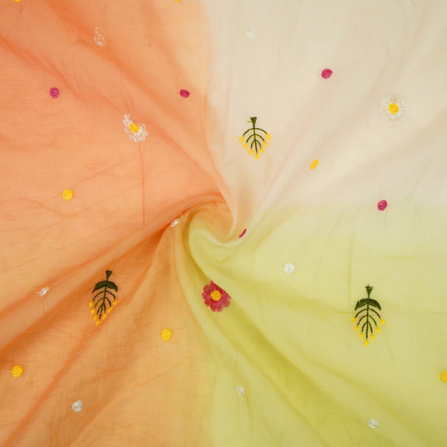 Rust With Multicolor 4D Shaded Embroidery Mul Chanderi Fabric DC-30685