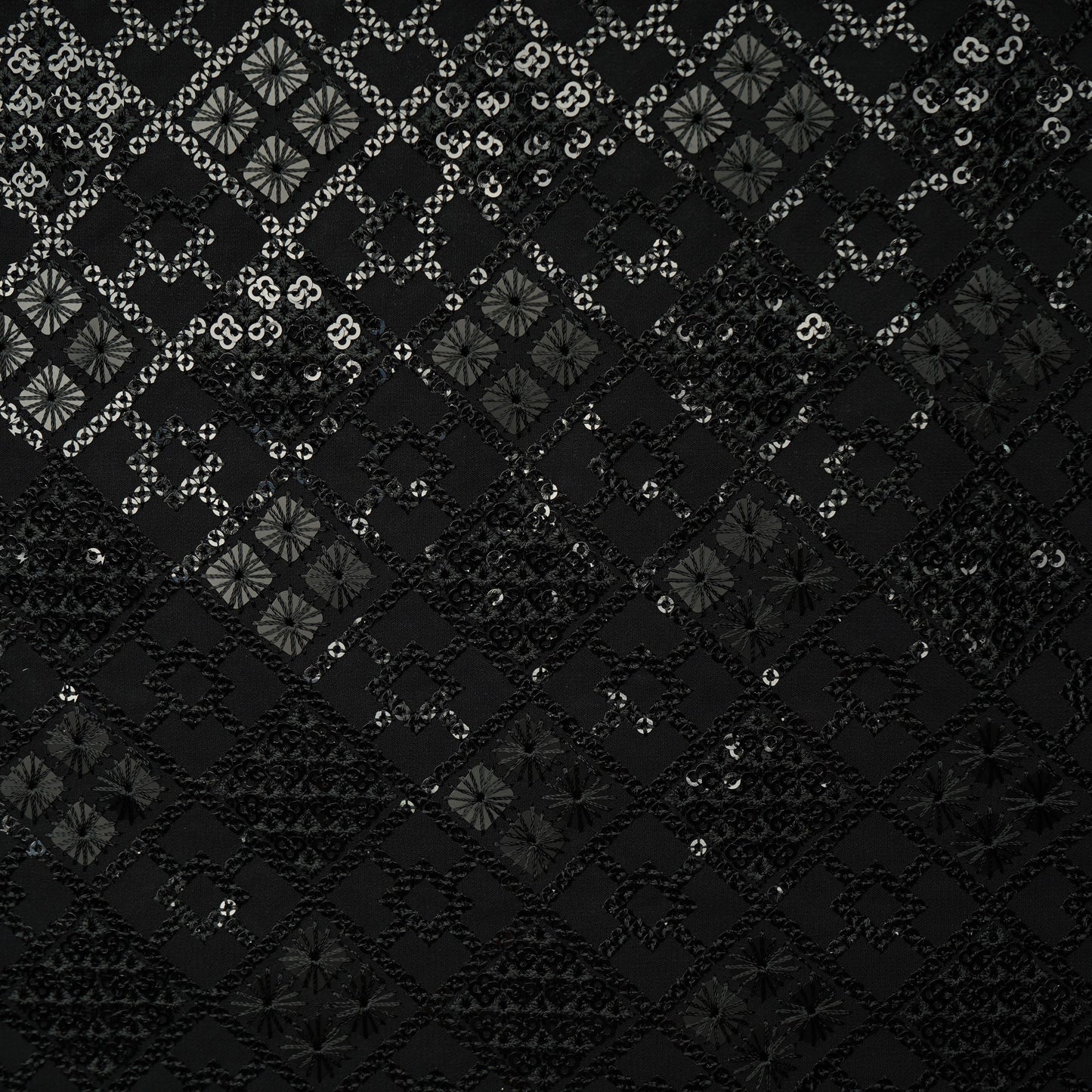Black Geometrical Sequins Embroidery Georgette Fabric 15539