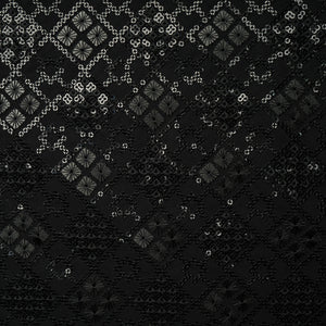 Black Geometrical Sequins Embroidery Georgette Fabric 15539