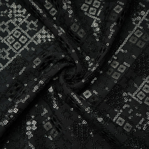 Black Geometrical Sequins Embroidery Georgette Fabric 15539