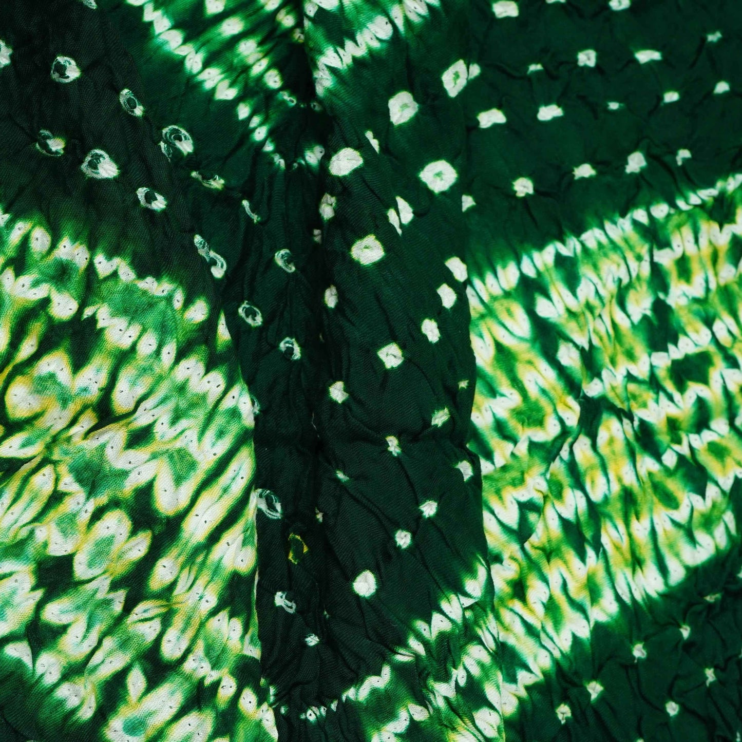 Dark Green Shibori Lehriya Bandhani Modal Silk Fabric BK-32709