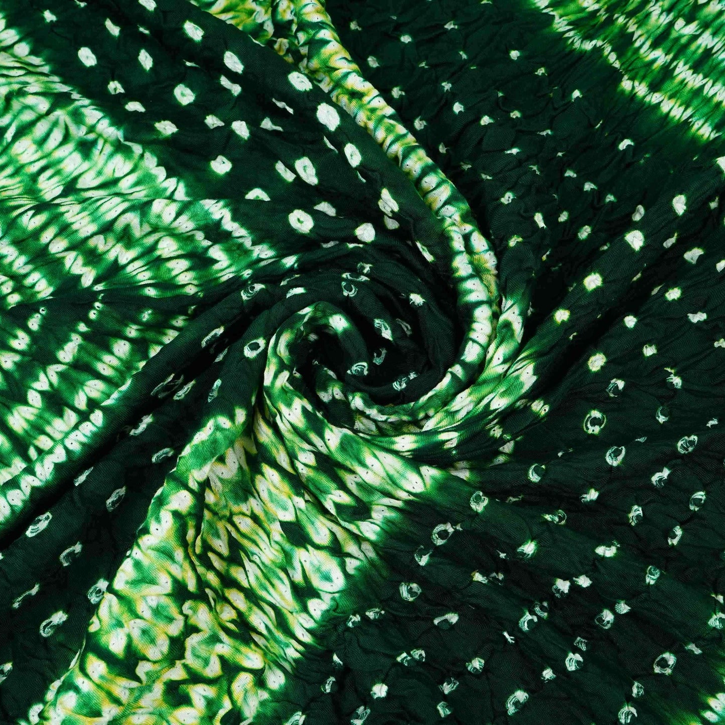 Dark Green Shibori Lehriya Bandhani Modal Silk Fabric BK-32709
