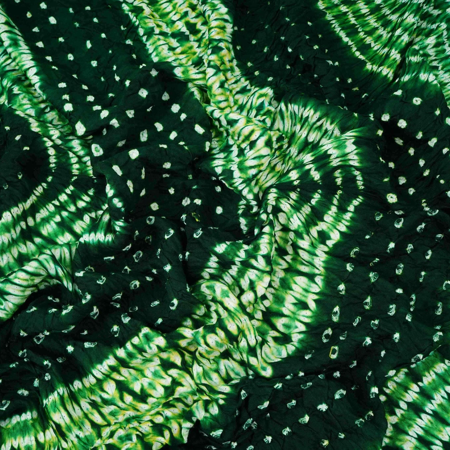 Dark Green Shibori Lehriya Bandhani Modal Silk Fabric BK-32709
