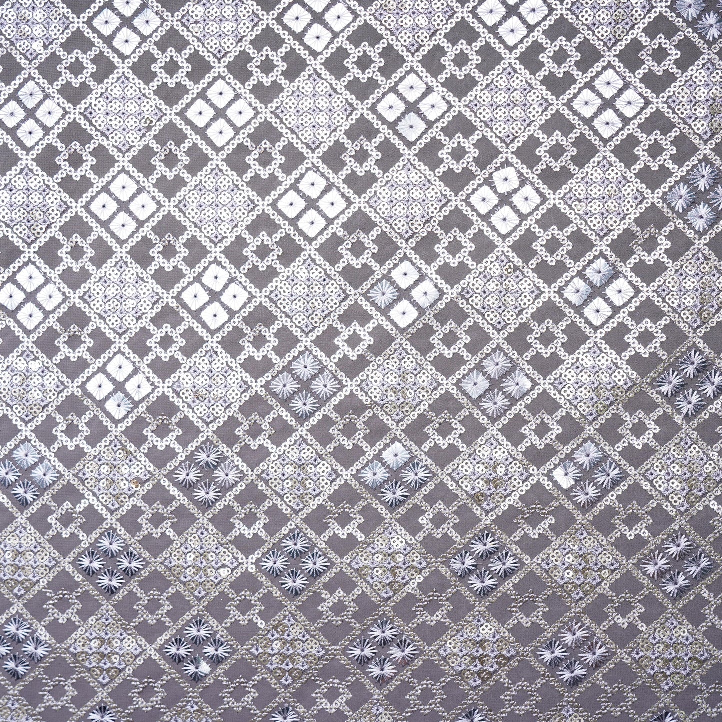 Smoke Grey Geometrical Sequins Embroidery Georgette Fabric 15540