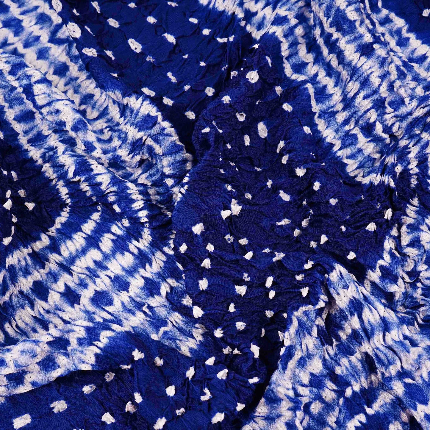 Royal Blue Shibori Lehriya Bandhani Modal Silk Fabric BK-32711