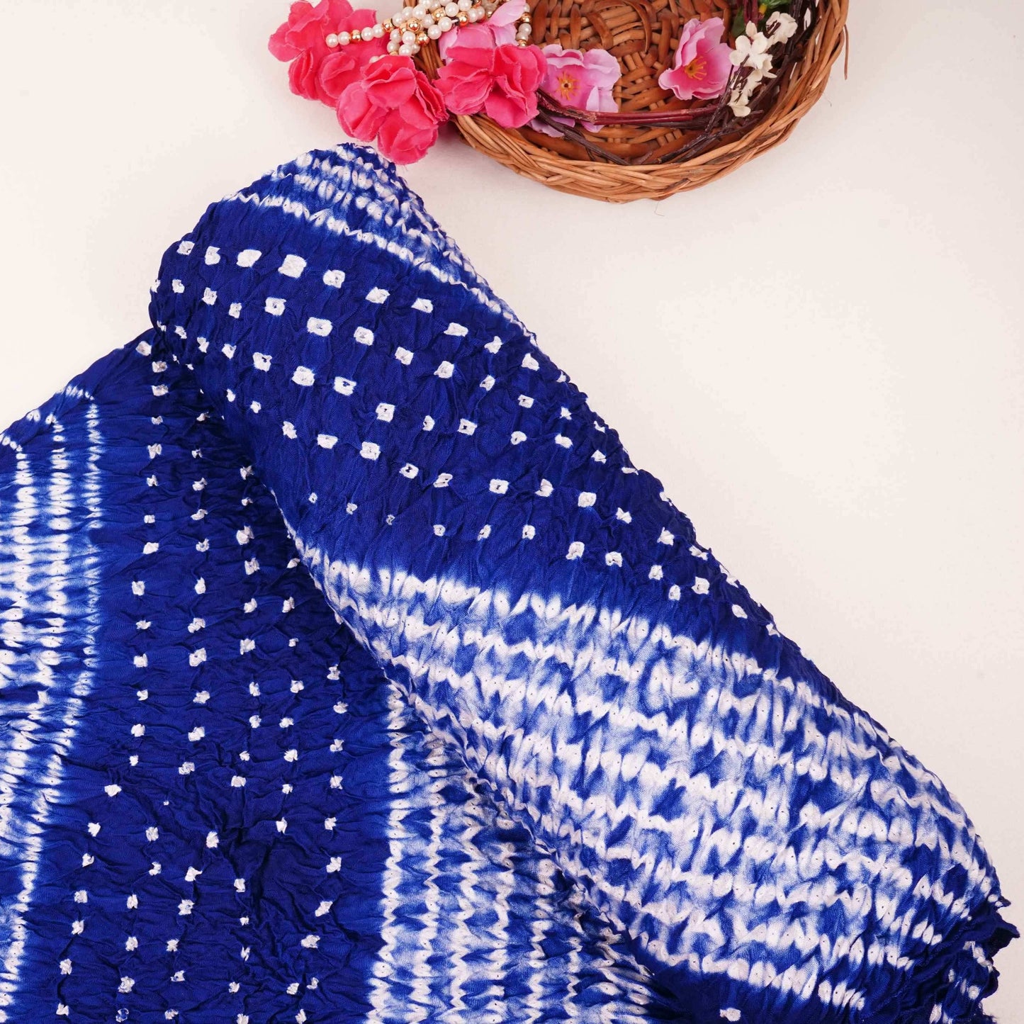 Royal Blue Shibori Lehriya Bandhani Modal Silk Fabric BK-32711