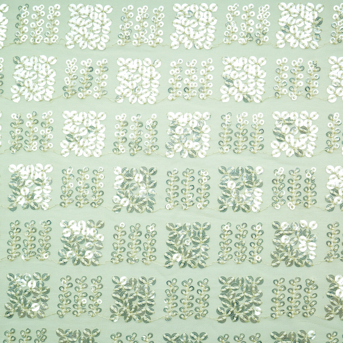 Light Olive Green Geometrical Sequence Embroidery Georgette Fabric 16214