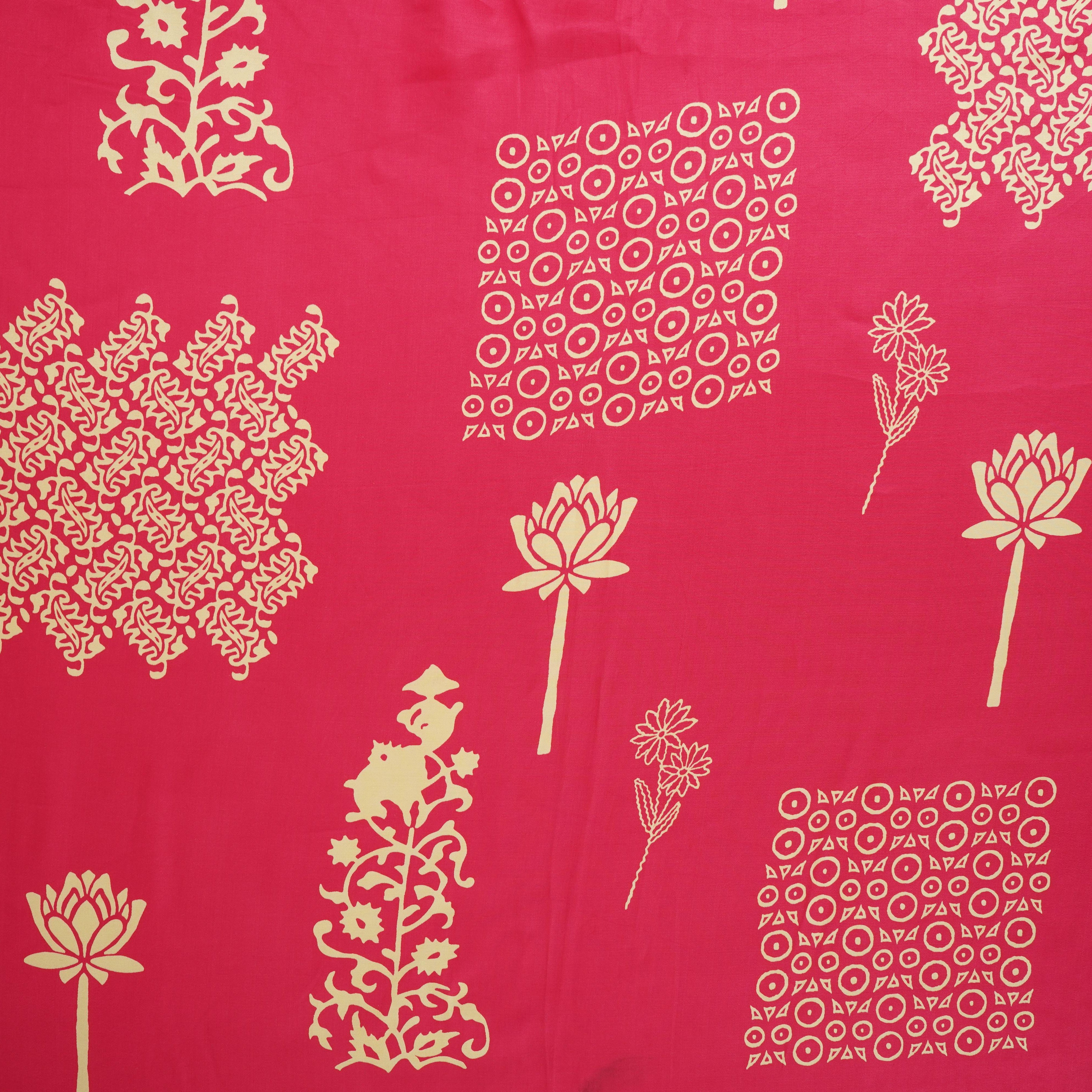 Magenta Pink Floral Block Print Modal Satin SN-29522 - TradeUNO