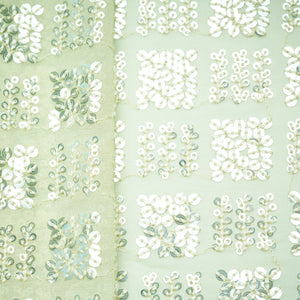 Light Olive Green Geometrical Sequence Embroidery Georgette Fabric 16214
