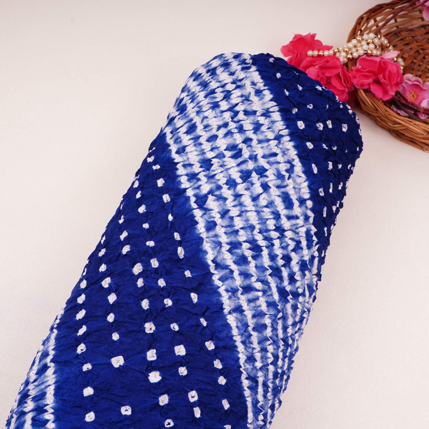 Royal Blue Shibori Lehriya Bandhani Modal Silk Fabric BK-32711