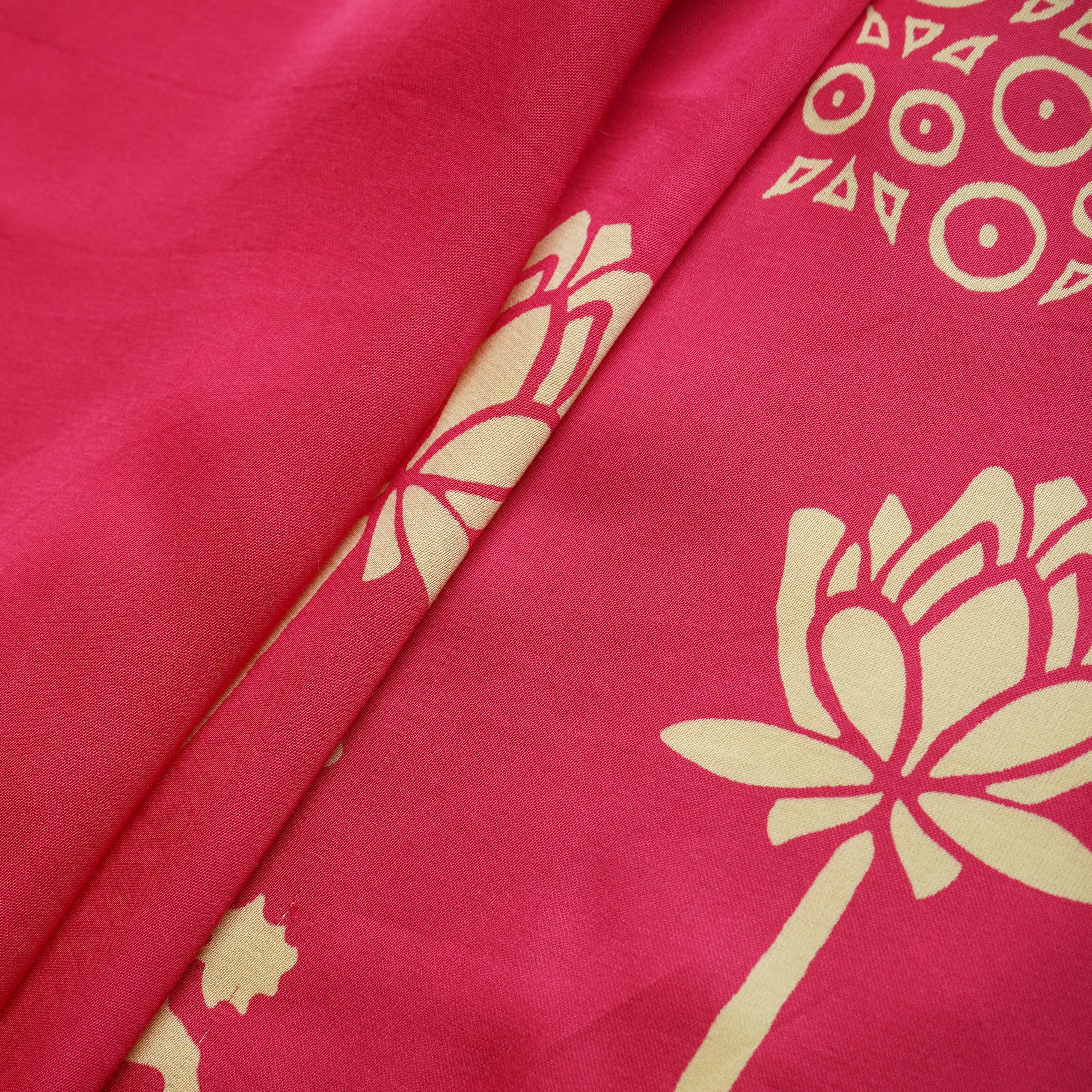 Magenta Pink Floral Block Print Modal Satin SN-29522 - TradeUNO