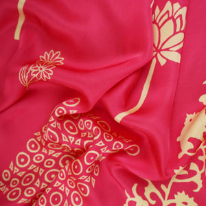 Magenta Pink Floral Block Print Modal Satin SN-29522 - TradeUNO
