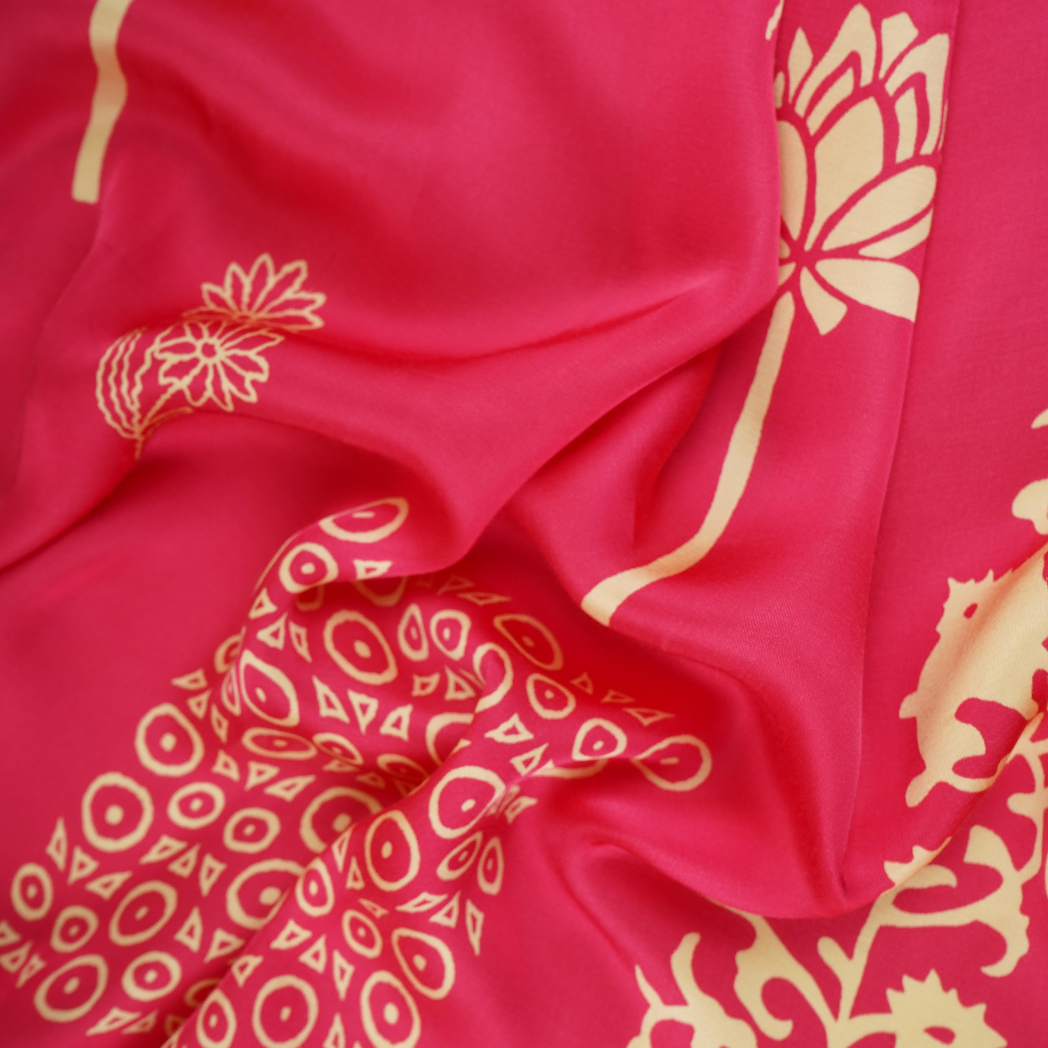 Magenta Pink Floral Block Print Modal Satin SN-29522 - TradeUNO