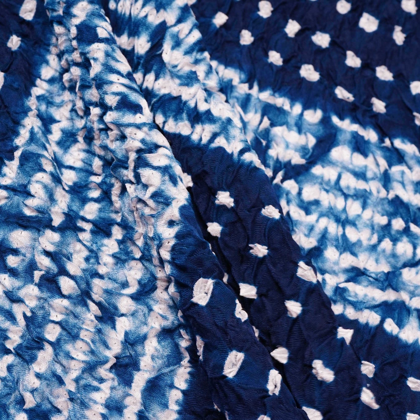 Navy Blue Shibori Lehriya Bandhani Modal Silk Fabric BK-32705